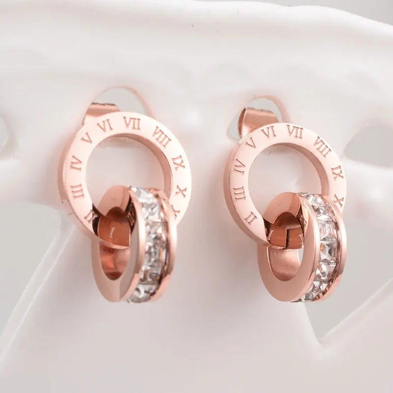 Top Brand Hight Quality Titanium Steel Double Wound Roman Numerals Crystal Stud Earrings For Women Gift Jewelry Top Brand Hight Quality Titanium Steel Double Wound Roman Numerals Crystal Stud Earrings For Women Gift Jewelry
